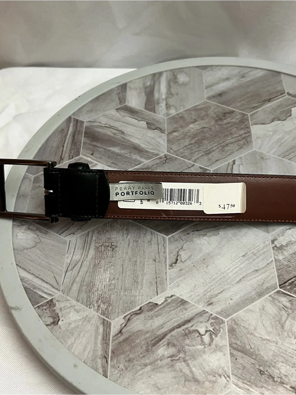 Perry Ellis Portfolio Black Genuine Leather Belt Size 30/75 NWT